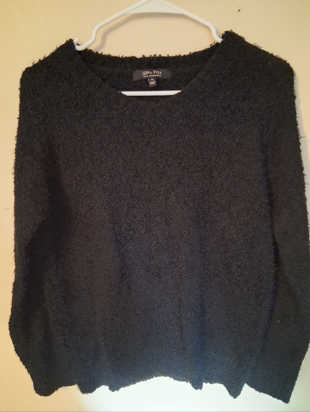 Witty Fox Black Fuzzy Crewneck Sweater